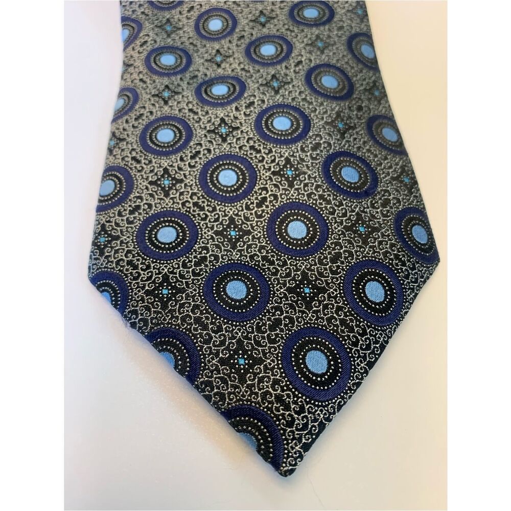 ERMENEGILDO ZEGNA Blue Medallion Luxury Silk Tie Made In Italy W:3.75’’ EUC